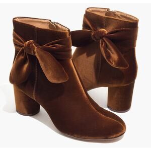 Madewell 'Esme' Women's 7.5 Velvet Bow Ankle Boot Brown Bootie Holiday